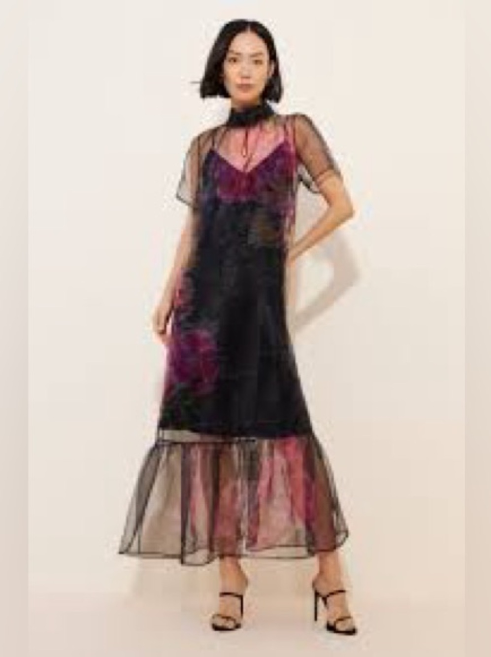 NWT BHLDN Carina Short-Sleeve High-Neck Organza Midi Dress XL